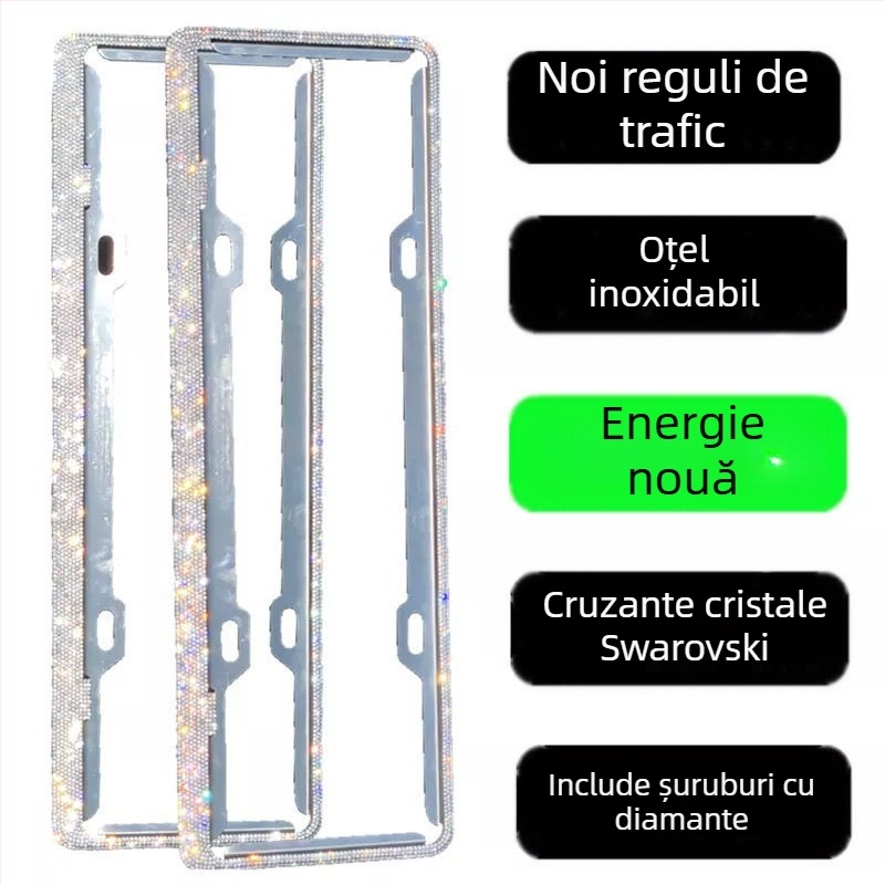 Ramă pentru plăcuța de înmatriculare a mașinii cu diamante din oțel inoxidabil – Cod produs 46210306z5681h