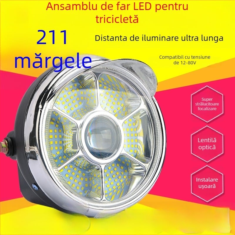 Far pentru triciclu electric – LED foarte luminos, frontal, compatibil cu 12V/48V/60V