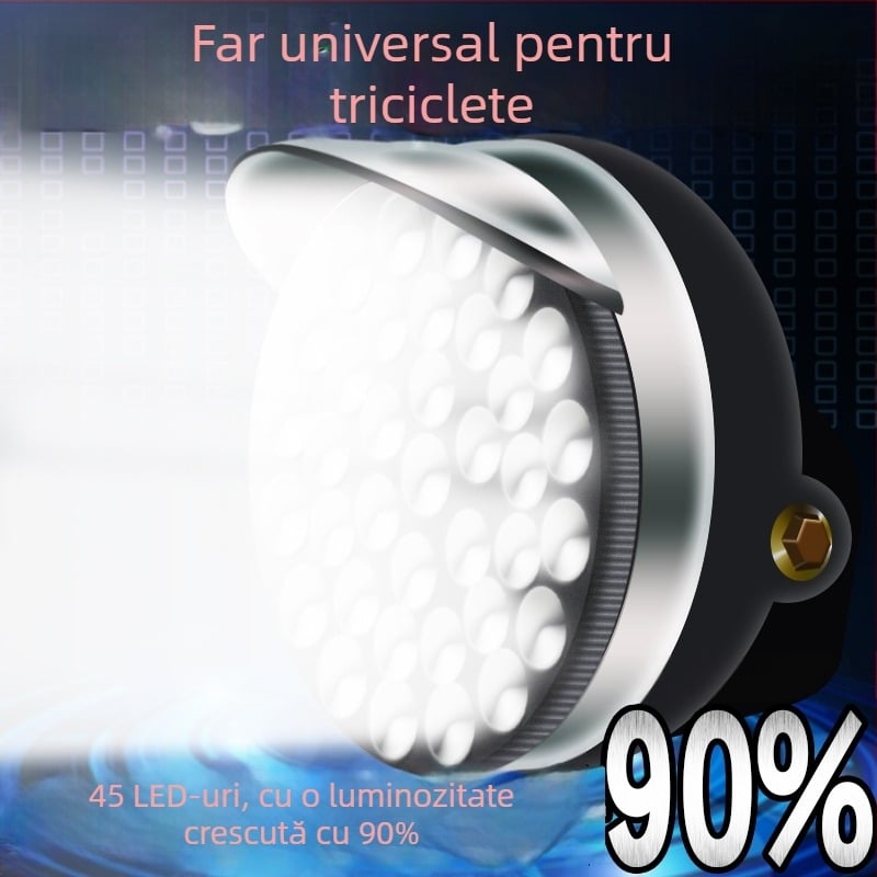 Far pentru triciclu electric – LED foarte luminos, frontal, compatibil cu 12V/48V/60V