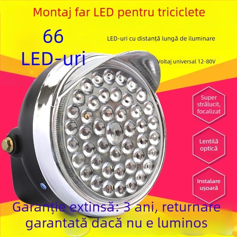Far pentru triciclu electric – LED foarte luminos, frontal, compatibil cu 12V/48V/60V