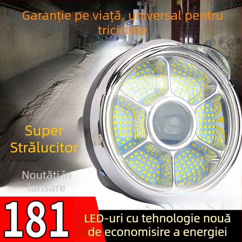 Far pentru triciclu electric – LED foarte luminos, frontal, compatibil cu 12V/48V/60V