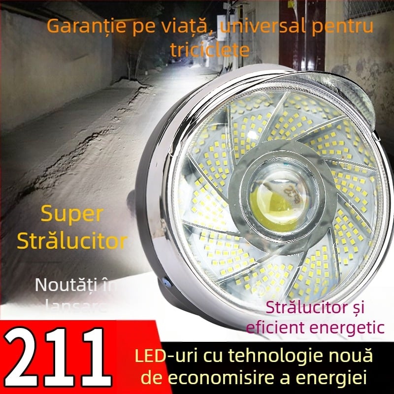 Far pentru triciclu electric – LED foarte luminos, frontal, compatibil cu 12V/48V/60V
