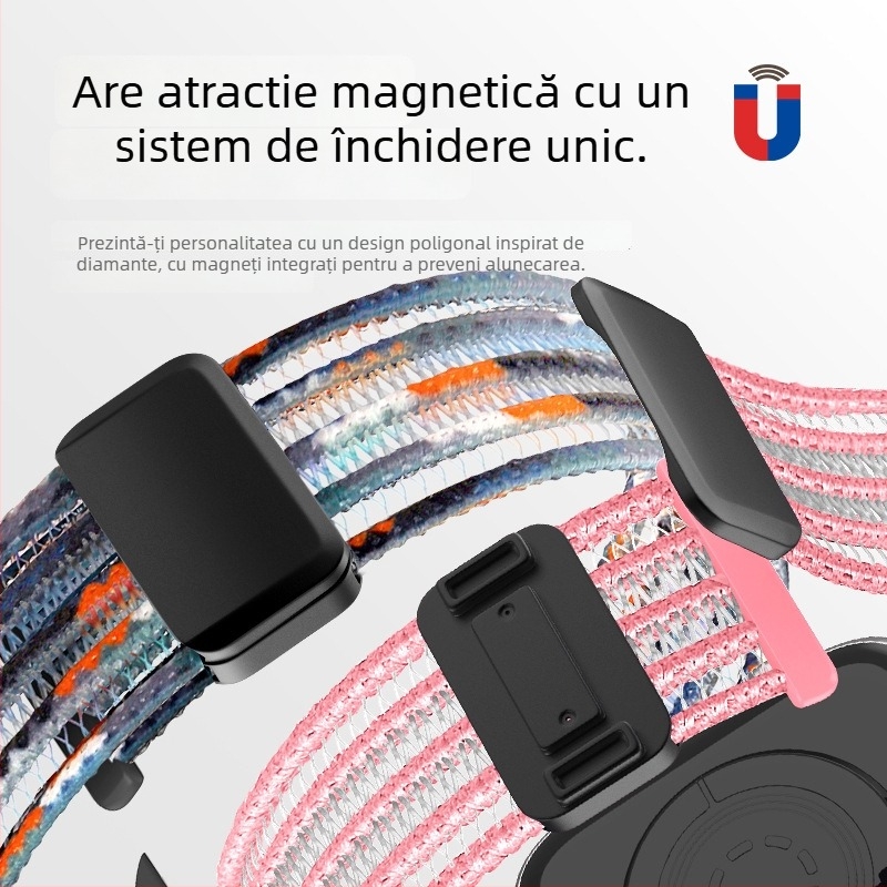 Brățară magnetică din nylon pentru Apple Watch S9, compatibilă cu S8/S7/S6, țesătură din nylon respirabil, interfață 20/22 mm