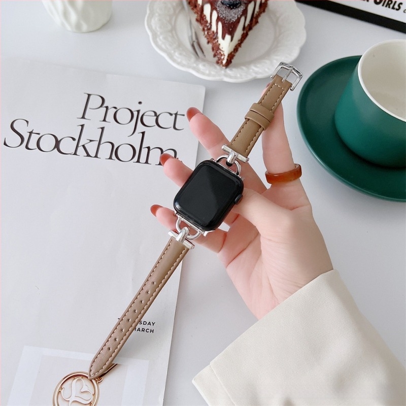 Brățară din piele pentru Apple Watch SE, cu cataramă în formă de D, elegantă pentru femei