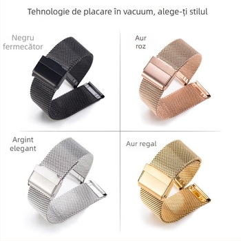 FKFM Curea de ceas din oțel inoxidabil Milanese, cu închidere prin buton snap, compatibilă cu Samsung, Apple și Huawei