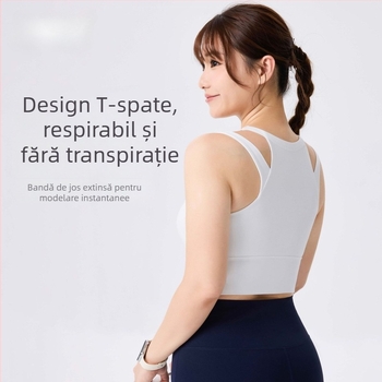 Sutien de yoga cupe fixe, design la spate elegant, croială strânsă; Material: Nylon 79% + Spandex 21%; Țesătură: amestec fibre chimice; Lungime: 40.5–41.7 cm