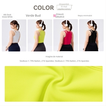 Sutien de yoga cupe fixe, design la spate elegant, croială strânsă; Material: Nylon 79% + Spandex 21%; Țesătură: amestec fibre chimice; Lungime: 40.5–41.7 cm