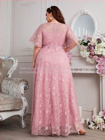 Rochie de domnișoară de onoare, stil european și american, chiffon cu model petale, decolteu rotund, mâneci 3/4, lungă, stil elegant