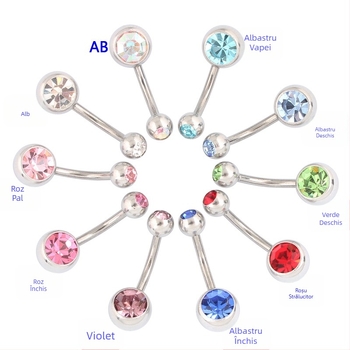Inel ombilical cu tratament diamantat | Metal, Design geometric, Stil feminin