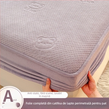 Cearșaf cu elastic din velur de lapte, quiltat, model solid, 300–500 g, iarnă, minimalist
