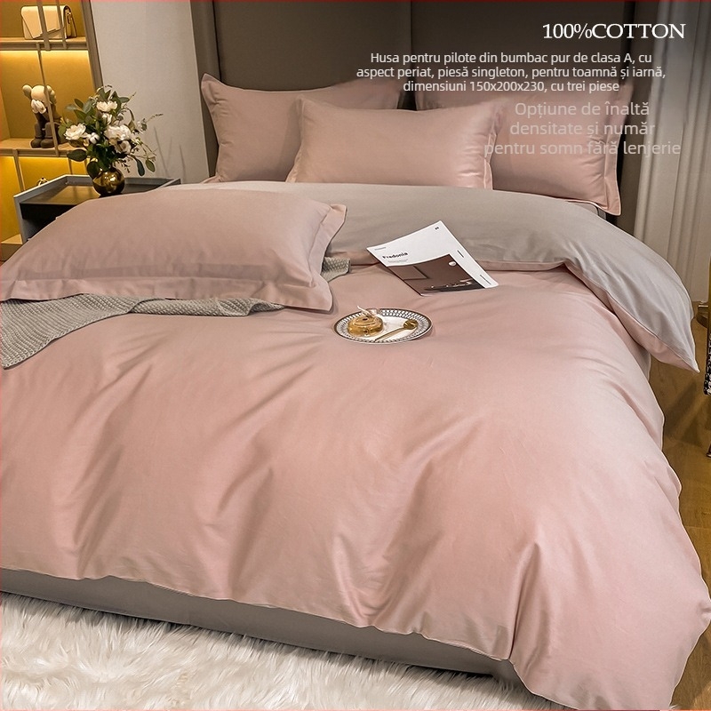 Clasa A, 100% bumbac periat, husă de pilotă pentru toamnă-iarnă, dimensiuni 150×200×230 cm, set din trei piese