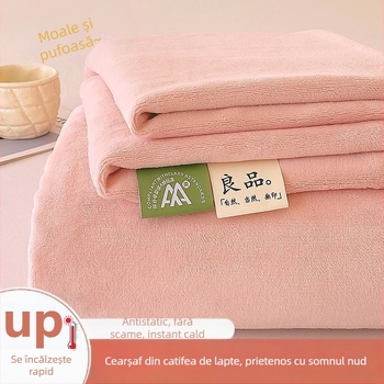 Set de lenjerie de pat din velur de lapte, culoare solidă, dimensiuni 200x230x250 cm, căptușit cu fleece, gros, cald, fără scame, 3 piese