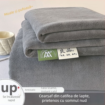 Set de lenjerie de pat din velur de lapte, culoare solidă, dimensiuni 200x230x250 cm, căptușit cu fleece, gros, cald, fără scame, 3 piese