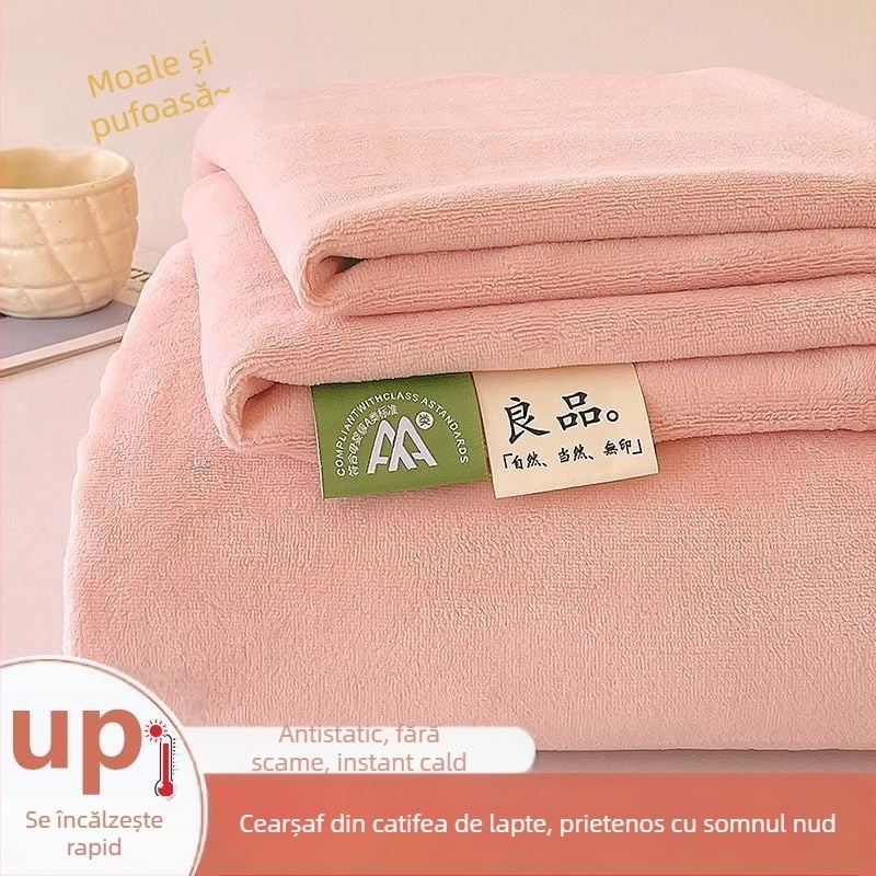 Set de lenjerie de pat din velur de lapte, culoare solidă, dimensiuni 200x230x250 cm, căptușit cu fleece, gros, cald, fără scame, 3 piese