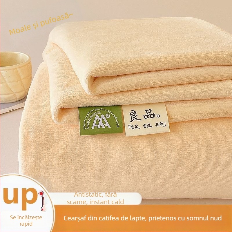 Set de lenjerie de pat din velur de lapte, culoare solidă, dimensiuni 200x230x250 cm, căptușit cu fleece, gros, cald, fără scame, 3 piese