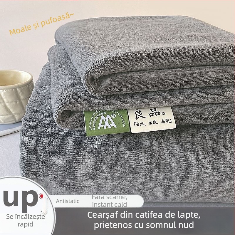 Set de lenjerie de pat din velur de lapte, culoare solidă, dimensiuni 200x230x250 cm, căptușit cu fleece, gros, cald, fără scame, 3 piese