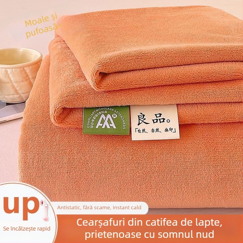 Set de lenjerie de pat din velur de lapte, culoare solidă, dimensiuni 200x230x250 cm, căptușit cu fleece, gros, cald, fără scame, 3 piese