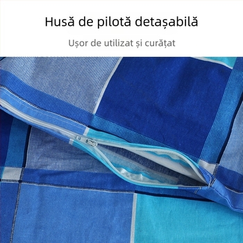 Set de lenjerie din bumbac 100% pentru paturi supraetajate în internat școlar — cearșaf, husă de pilotă și fețe de pernă, dungi albastre, pentru pat de 2,0 m, vopsire reactivă