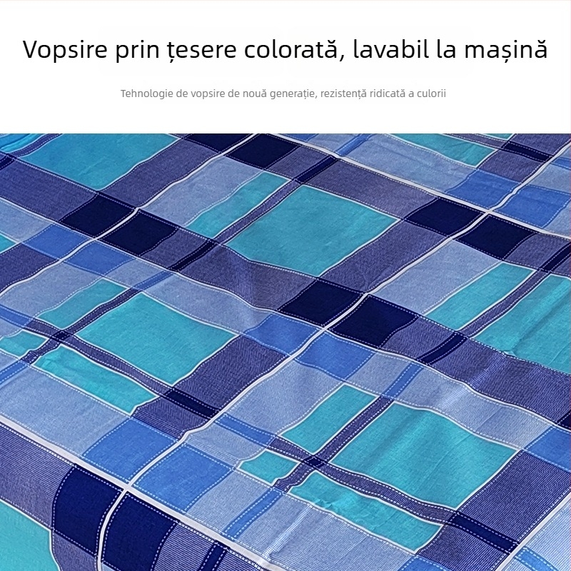 Set de lenjerie din bumbac 100% pentru paturi supraetajate în internat școlar — cearșaf, husă de pilotă și fețe de pernă, dungi albastre, pentru pat de 2,0 m, vopsire reactivă