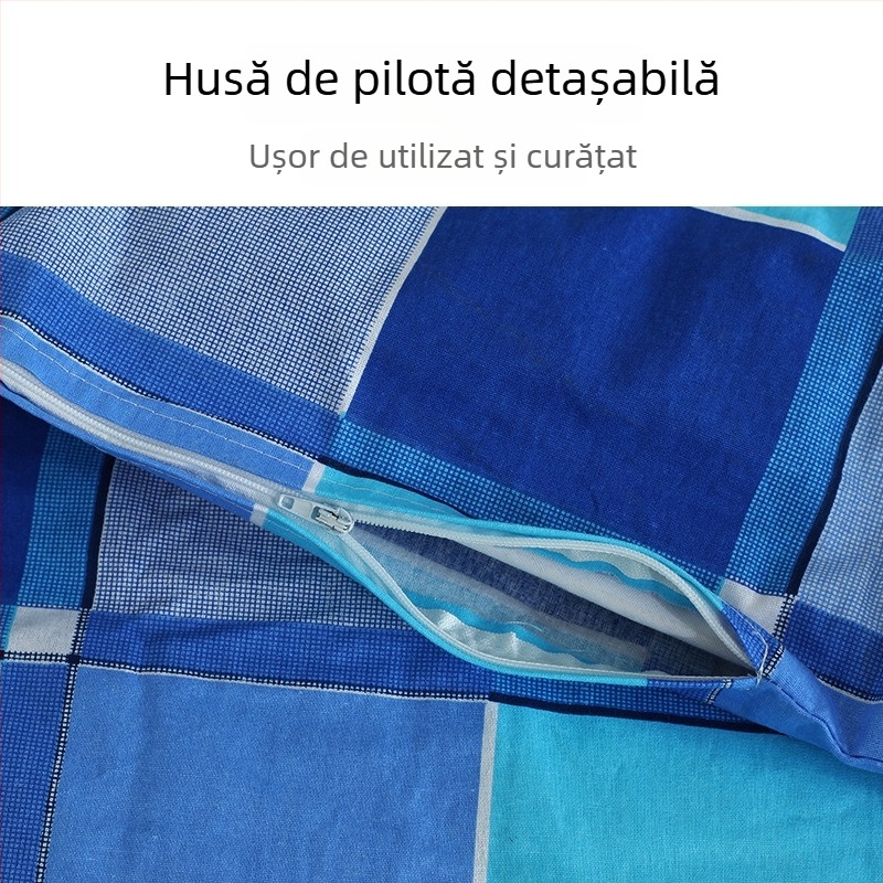 Set de lenjerie din bumbac 100% pentru paturi supraetajate în internat școlar — cearșaf, husă de pilotă și fețe de pernă, dungi albastre, pentru pat de 2,0 m, vopsire reactivă