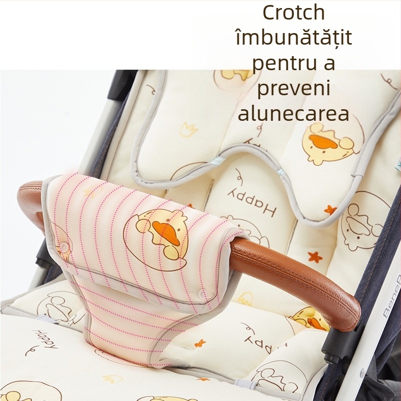 Perne pentru scaunul de la cărucior – All-Season, reversibilă, protecție frontală; Materiale: bumbac pur + fir de mătase + ice silk; Pentru 0–1 ani; Personalizabilă