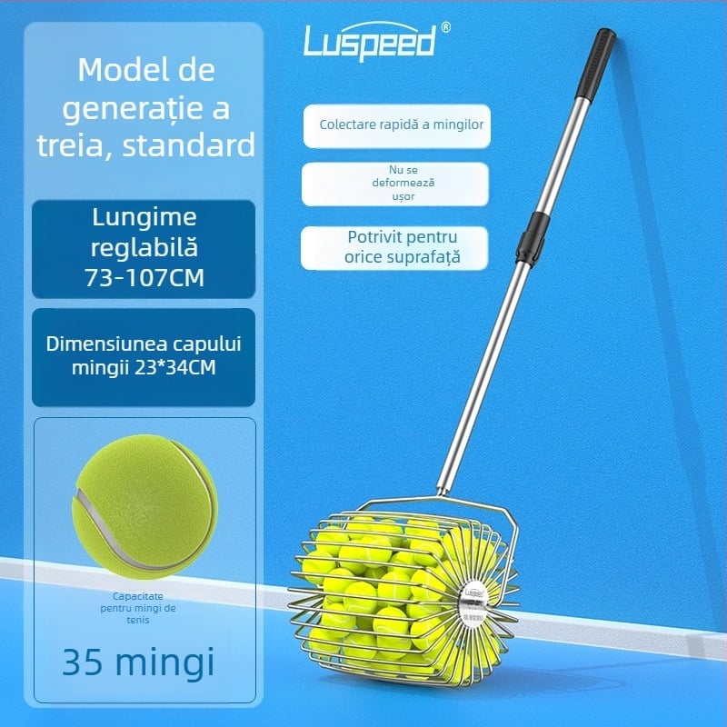Colector de mingi de tenis ușor, telescopic, cu cilindru de colectare