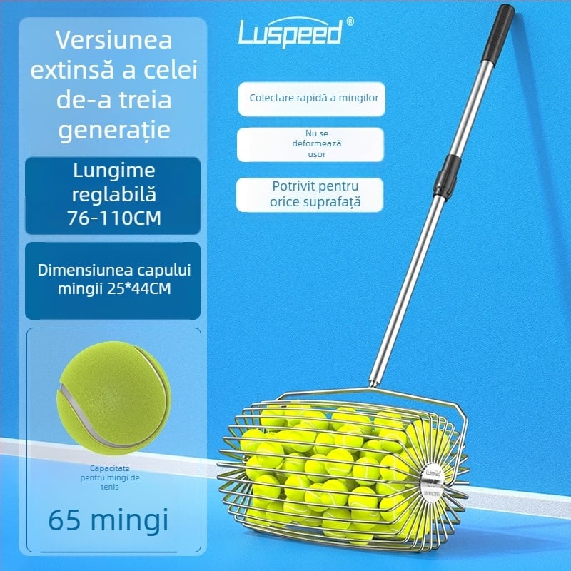 Colector de mingi de tenis ușor, telescopic, cu cilindru de colectare