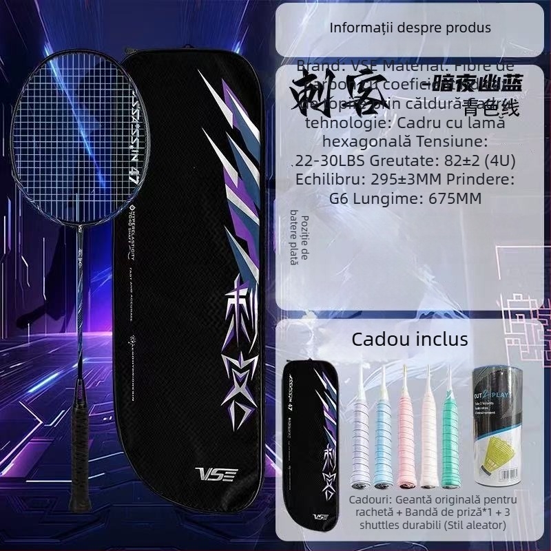 Weichen Assassin rachetă de badminton, ramă din carbon complet, ultraușoară, model ofensiv pentru competiții și antrenament, greutate 95–100 g, mâner G5