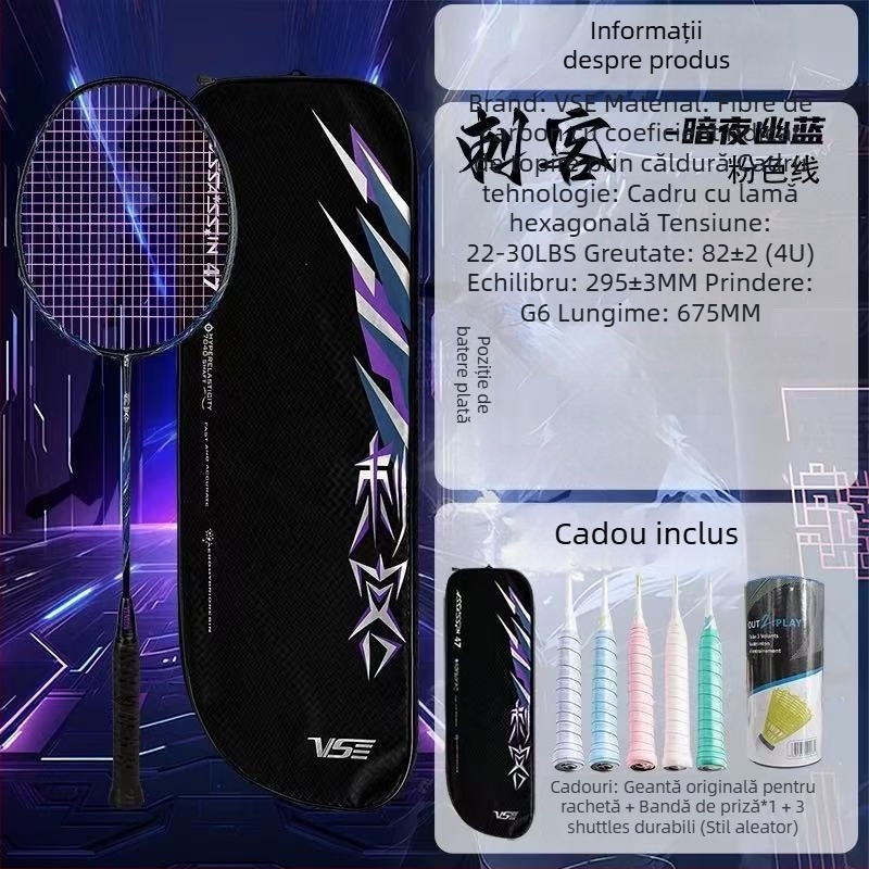 Weichen Assassin rachetă de badminton, ramă din carbon complet, ultraușoară, model ofensiv pentru competiții și antrenament, greutate 95–100 g, mâner G5