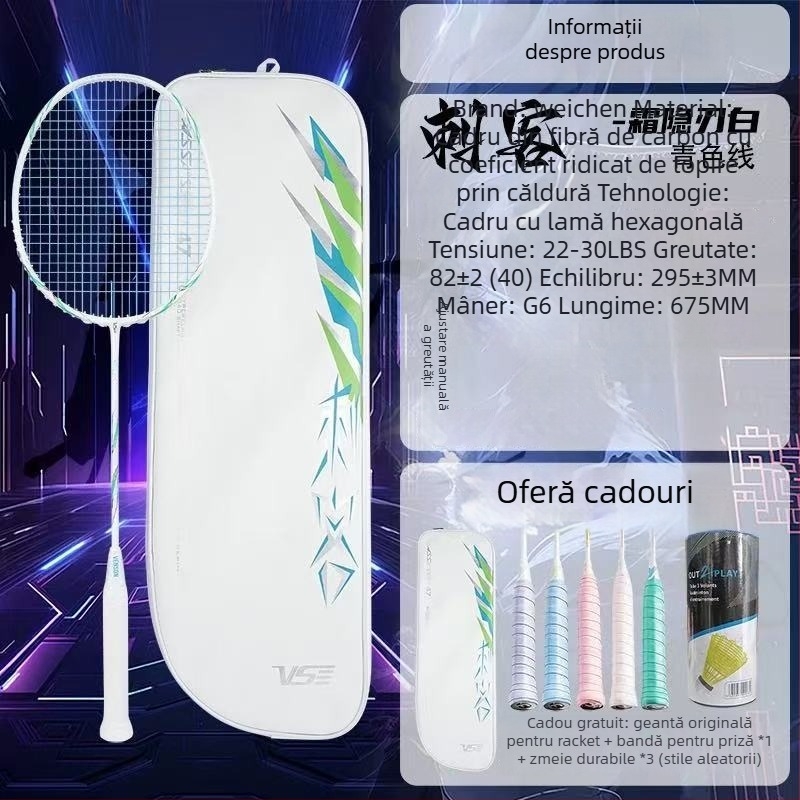 Weichen Assassin rachetă de badminton, ramă din carbon complet, ultraușoară, model ofensiv pentru competiții și antrenament, greutate 95–100 g, mâner G5