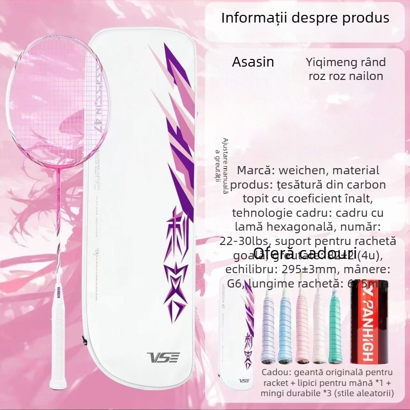 Weichen Assassin rachetă de badminton, ramă din carbon complet, ultraușoară, model ofensiv pentru competiții și antrenament, greutate 95–100 g, mâner G5