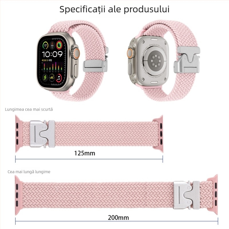Brățară de ceas împletită din nylon cu cataramă parașută pentru Apple Watch Ultra 2 (Stil sport, 22 g, compatibil cu Apple Watch Ultra 2)