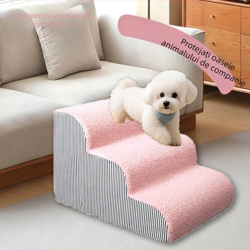 Scară pentru câini și pat – catifea, demontabilă, lavabilă, rampă pentru animale de companie