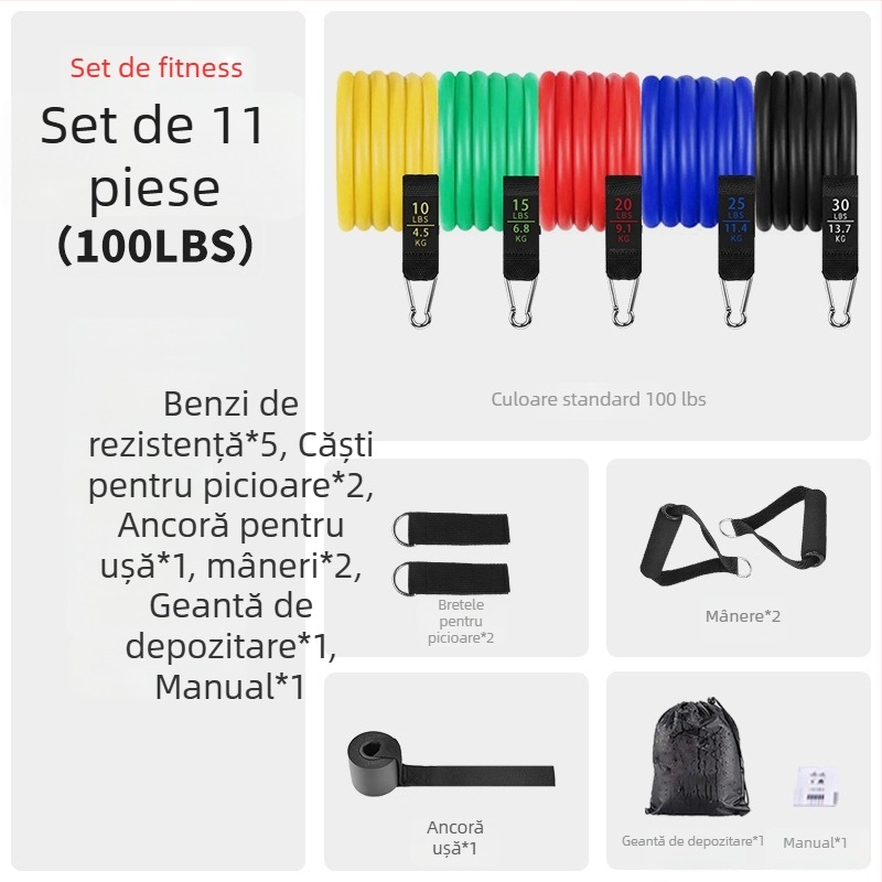 Asahi Ken set funii de tragere – funie de rezistență pentru fitness din TPE, tensiune 150 lb, set de 30 buc., pentru adulți