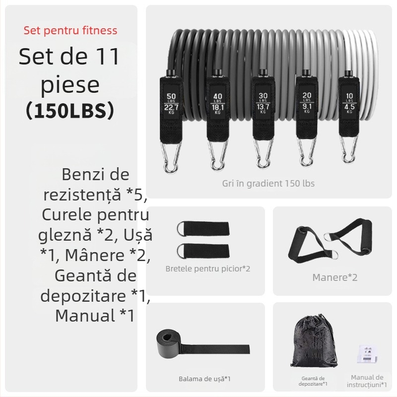 Asahi Ken set funii de tragere – funie de rezistență pentru fitness din TPE, tensiune 150 lb, set de 30 buc., pentru adulți