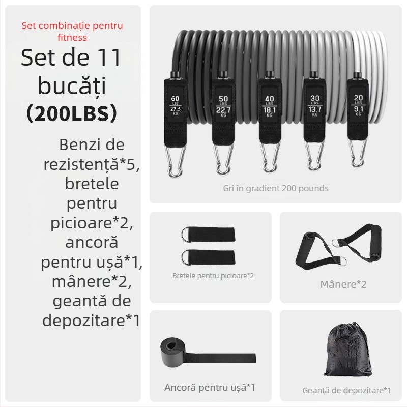 Asahi Ken set funii de tragere – funie de rezistență pentru fitness din TPE, tensiune 150 lb, set de 30 buc., pentru adulți