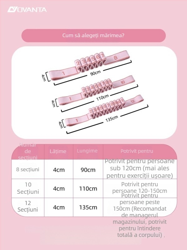 Ovanda bandă elastică pentru antrenament balet pentru copii, design cu 12 secțiuni