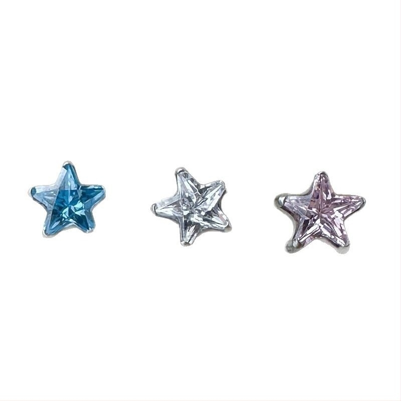 F136 Bijuterii pentru piercing din aliaj de titan, formă stea cu zirconiu, filet exterior pentru urechi, buze și sprâncene