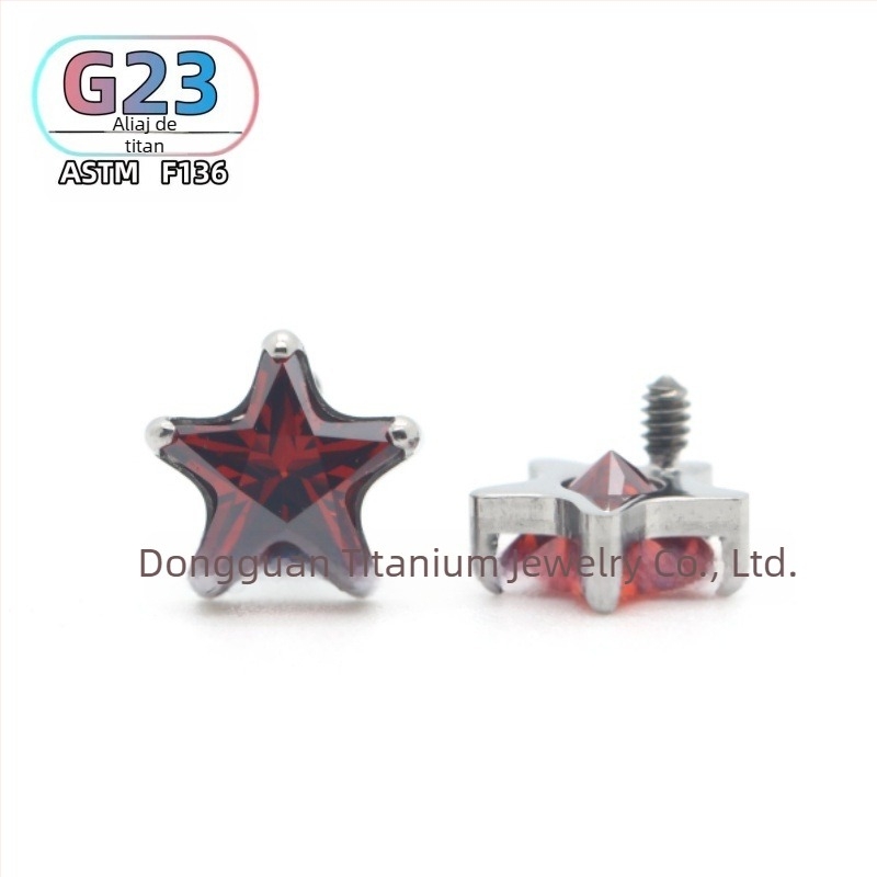 F136 Bijuterii pentru piercing din aliaj de titan, formă stea cu zirconiu, filet exterior pentru urechi, buze și sprâncene