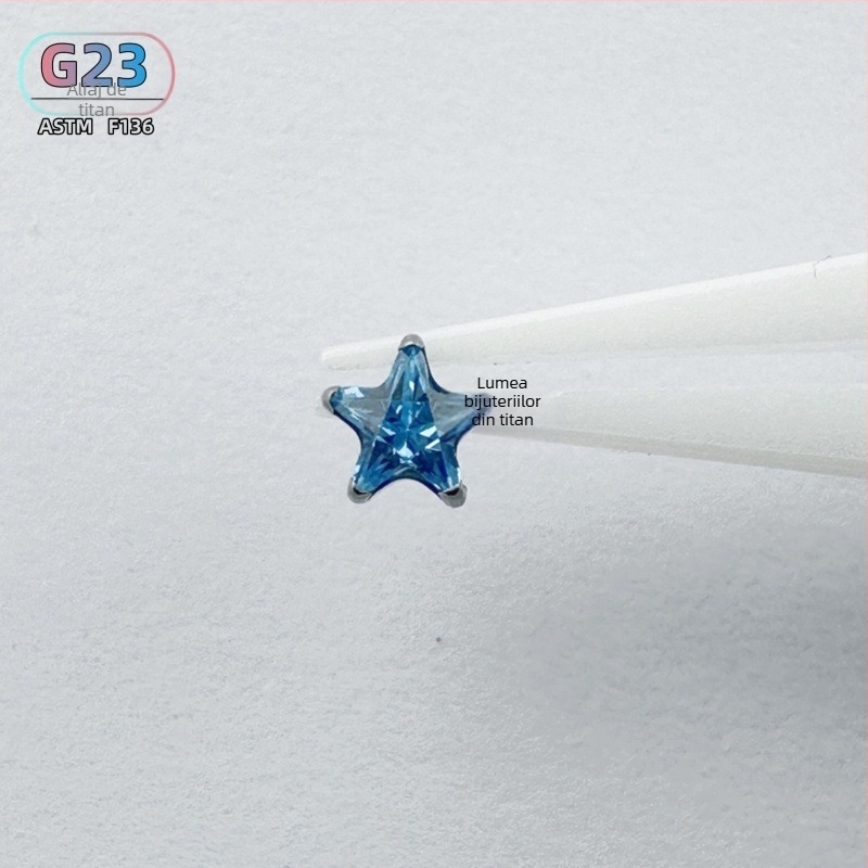 F136 Bijuterii pentru piercing din aliaj de titan, formă stea cu zirconiu, filet exterior pentru urechi, buze și sprâncene