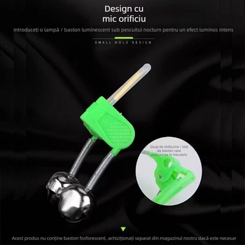 Clopot pentru undițe de pescuit marin cu lumină și alarmă anti-cădere – clopot dublu, metal, Wenxing