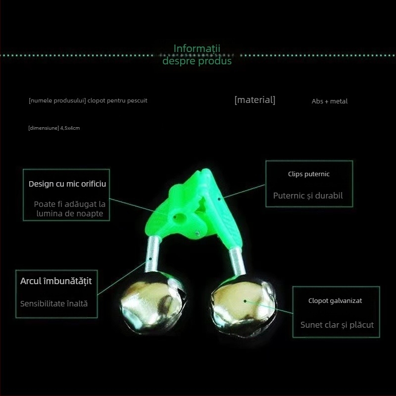 Clopot pentru undițe de pescuit marin cu lumină și alarmă anti-cădere – clopot dublu, metal, Wenxing