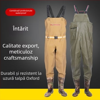 Costum de pescuit impermeabil unisex cu pantaloni de ploaie și încălțăminte de apă — rezistent la abraziune, anti-static, rezistent la acizi și baze, țesătură PVC