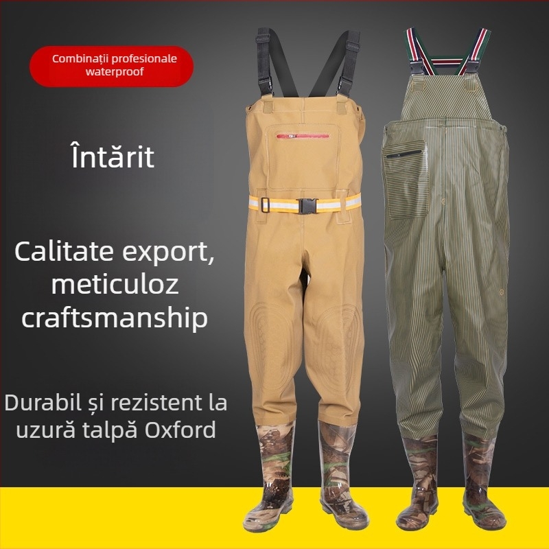 Costum de pescuit impermeabil unisex cu pantaloni de ploaie și încălțăminte de apă — rezistent la abraziune, anti-static, rezistent la acizi și baze, țesătură PVC