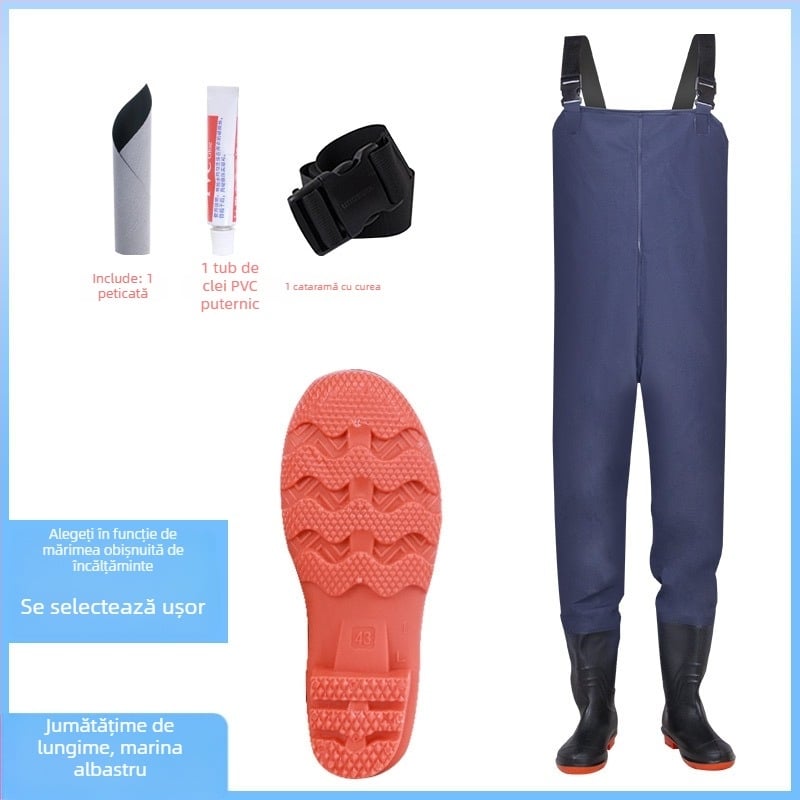 Costum de pescuit impermeabil unisex cu pantaloni de ploaie și încălțăminte de apă — rezistent la abraziune, anti-static, rezistent la acizi și baze, țesătură PVC