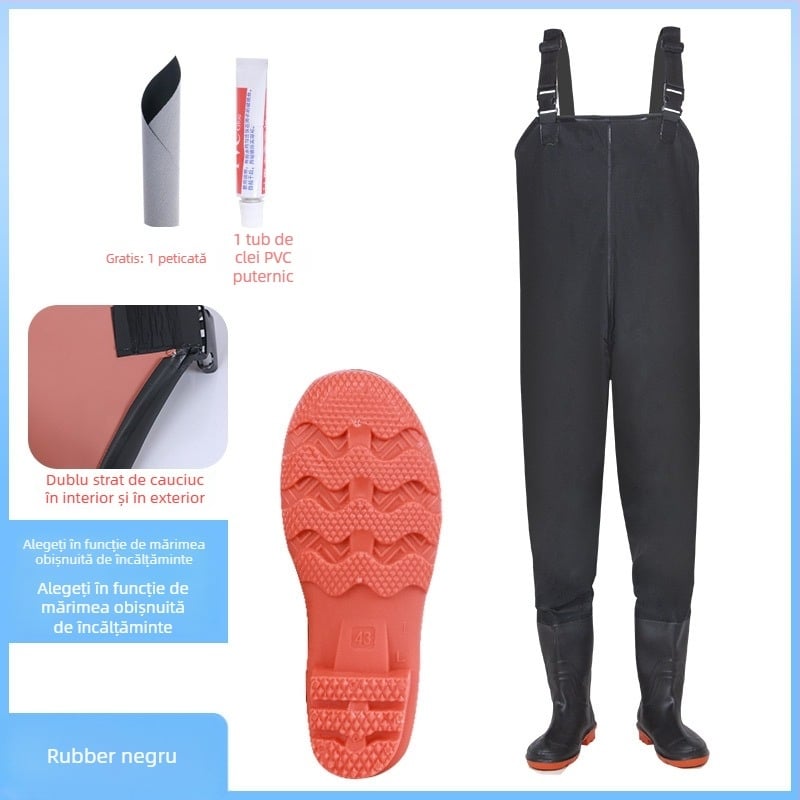 Costum de pescuit impermeabil unisex cu pantaloni de ploaie și încălțăminte de apă — rezistent la abraziune, anti-static, rezistent la acizi și baze, țesătură PVC