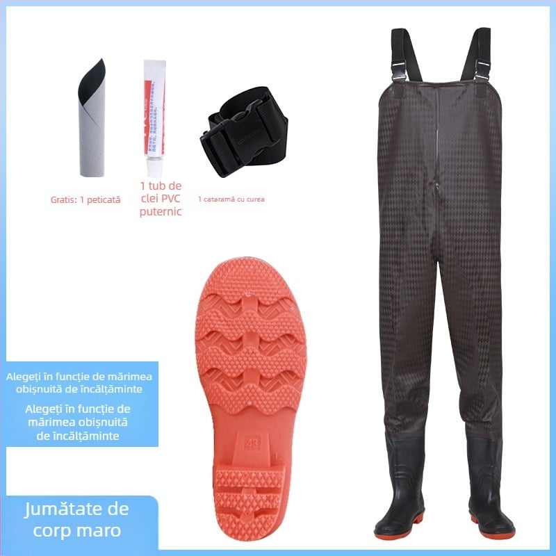 Costum de pescuit impermeabil unisex cu pantaloni de ploaie și încălțăminte de apă — rezistent la abraziune, anti-static, rezistent la acizi și baze, țesătură PVC