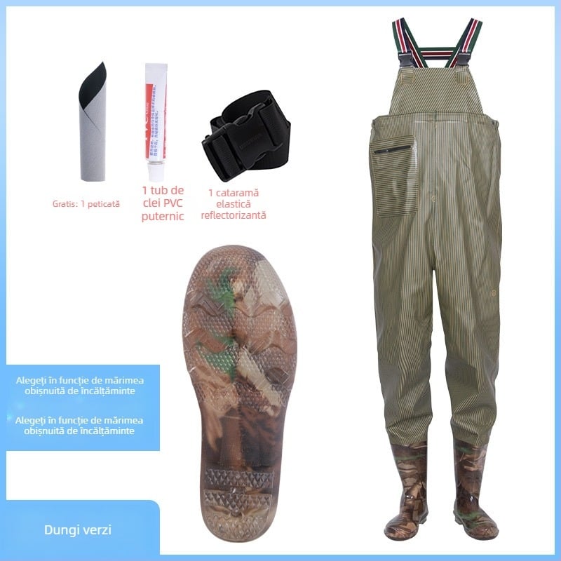 Costum de pescuit impermeabil unisex cu pantaloni de ploaie și încălțăminte de apă — rezistent la abraziune, anti-static, rezistent la acizi și baze, țesătură PVC
