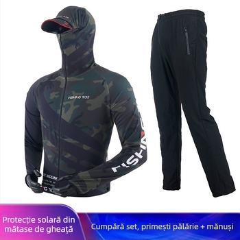 Set de îmbrăcăminte pentru pescuit cu protecție UV, din mătase de gheață, respirabil, uscare rapidă, anti-țânțari, pentru pescuit în aer liber.