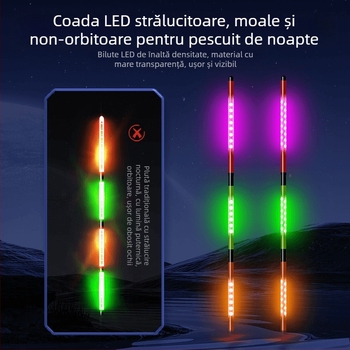 Plută electronică LED cu indicator de mușcătură — schimbă culoarea, înaltă sensibilitate, plută verticală pentru pescuit la caras